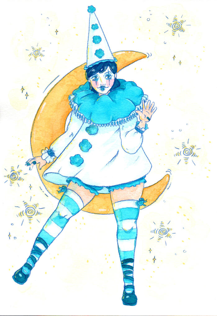 Little pierrot. Watercolor and colored pencil.