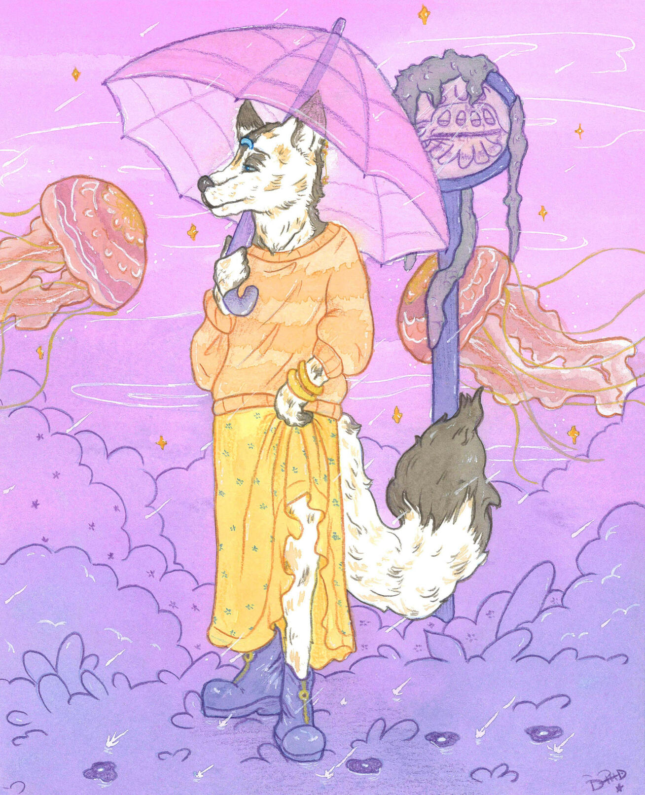 Illustration gift for a friend. Watercolor and colored pencil.